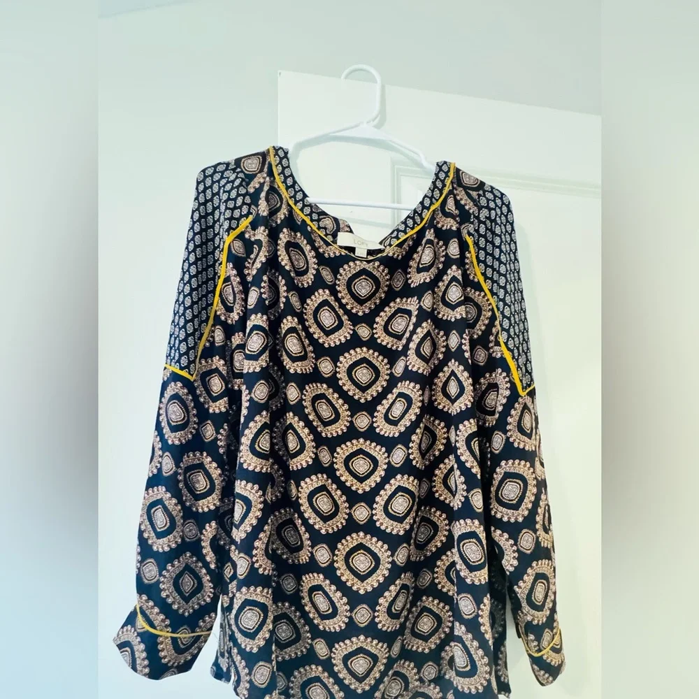 LOFT Navy and Gold Geometric Blouse - Picture 8 of 8